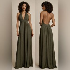 Lulu's Olive Green Backless Maxi Dress